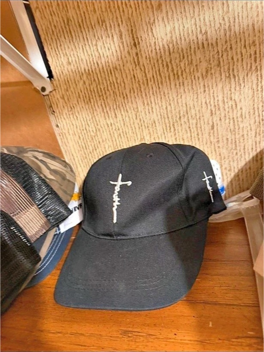 Black Baseball Cap with White Faith Embroidery